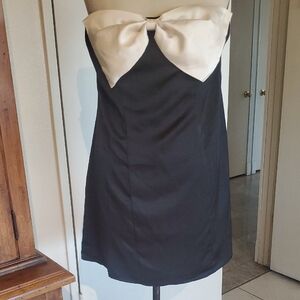 Princess Polly Kesey Bow Tie  Black and Cream Strapless Mini Dress